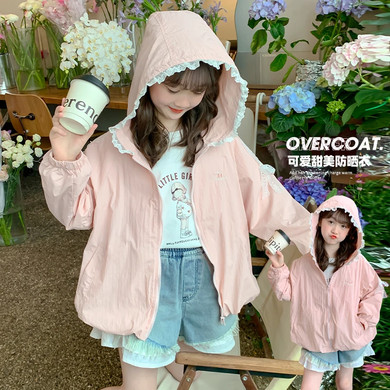 女童防晒衣夏季儿童洋气时髦连帽外套中大童2025新款休闲上衣薄款