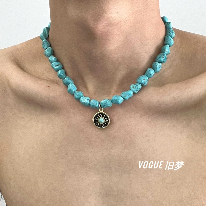 合金项链 欧美复古太阳花ins嘻哈小众设计感锁骨链男配饰吊坠潮牌