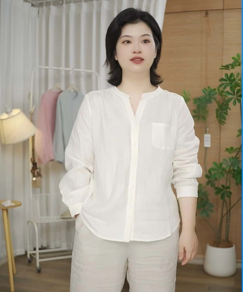 初秋文艺简约时尚长袖亚麻衬衫