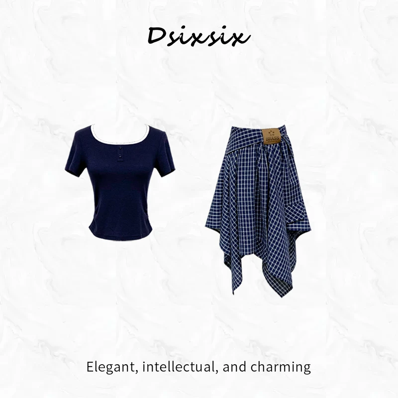 Yeah Me/也觅【黎明海岸】夏季新款美式慵懒风不规则显瘦半身裙套装