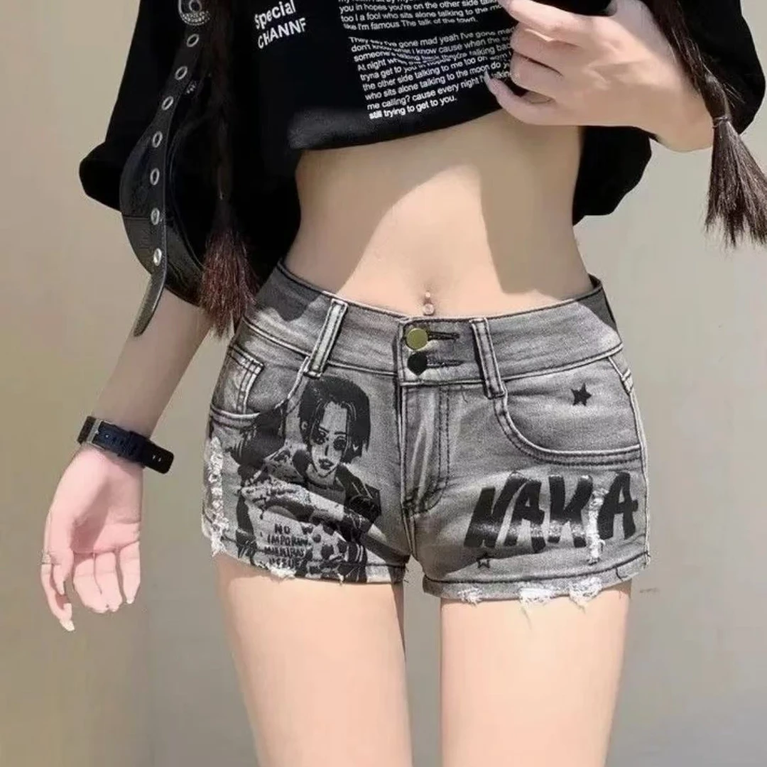 （701-800）高腰低腰辣妹风三分裤夏季破洞短裤网红弹力修身百搭