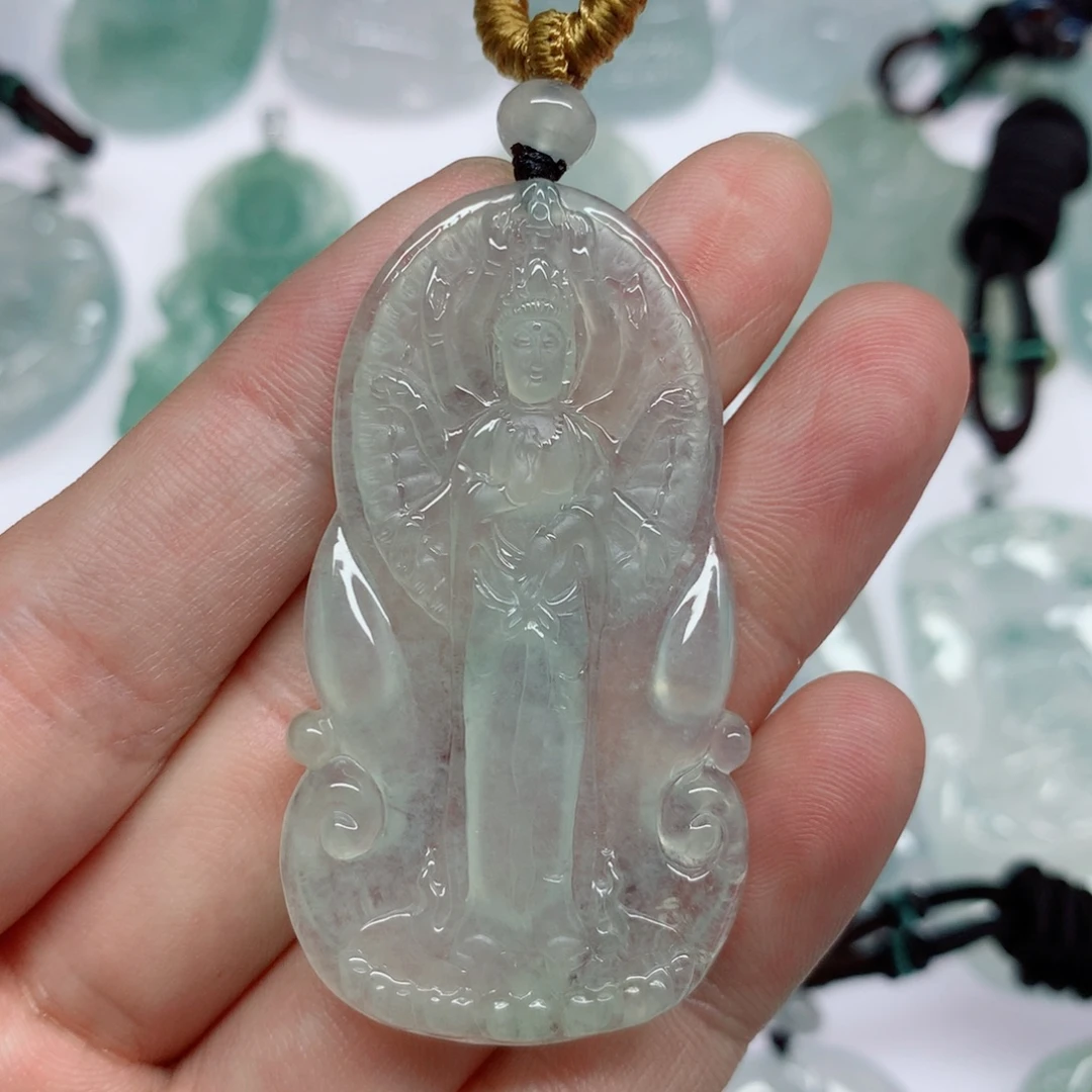 翡翠未镶嵌挂件千手观音