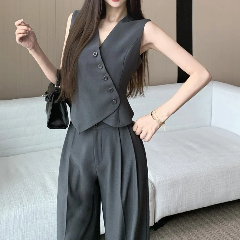 女西装马甲套装酷飒拽姐御姐时尚阔腿裤夏季气质穿搭一整套高级感