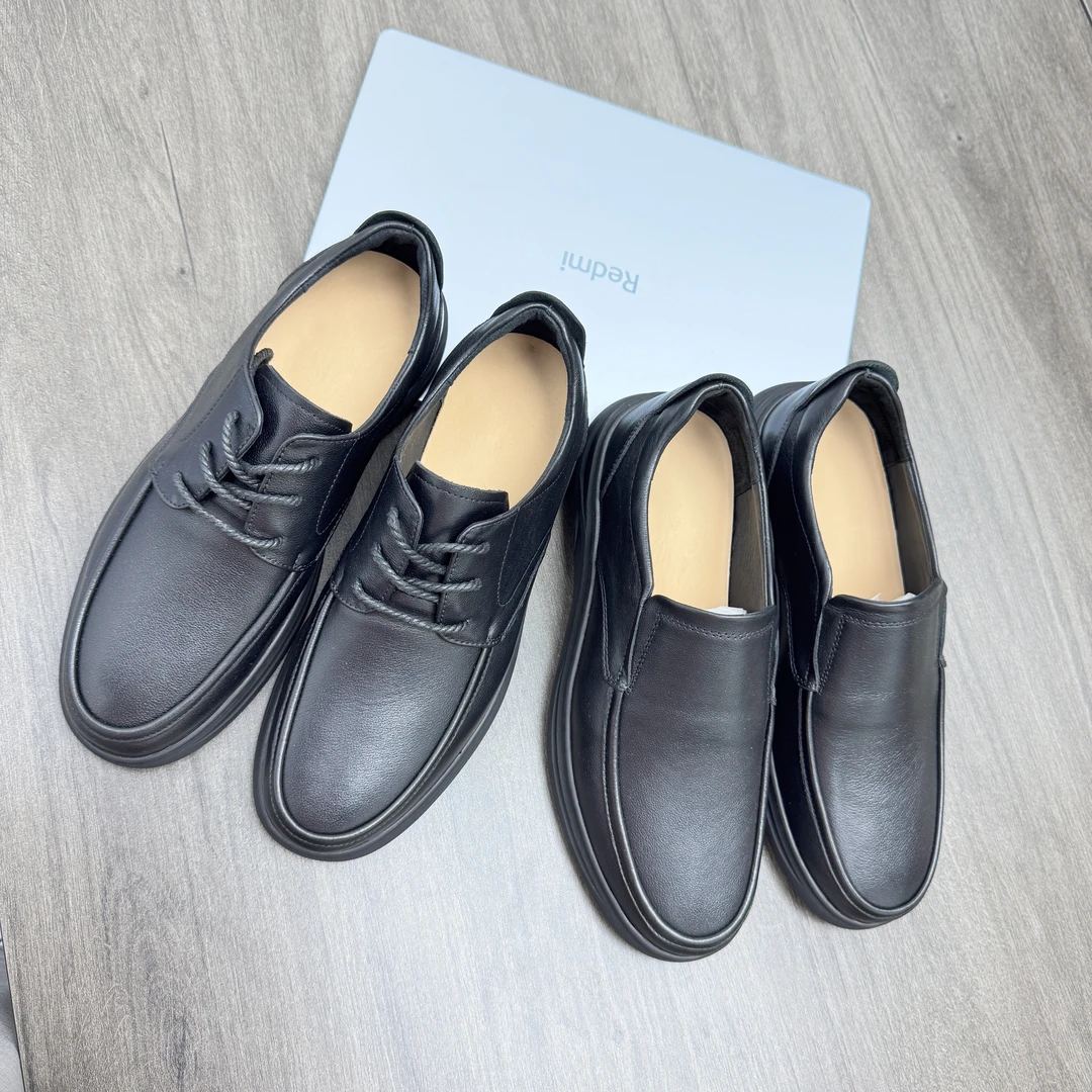 纯东莞产头层牛皮舒适防滑套脚经典商务皮鞋男休闲软底透气爸爸鞋