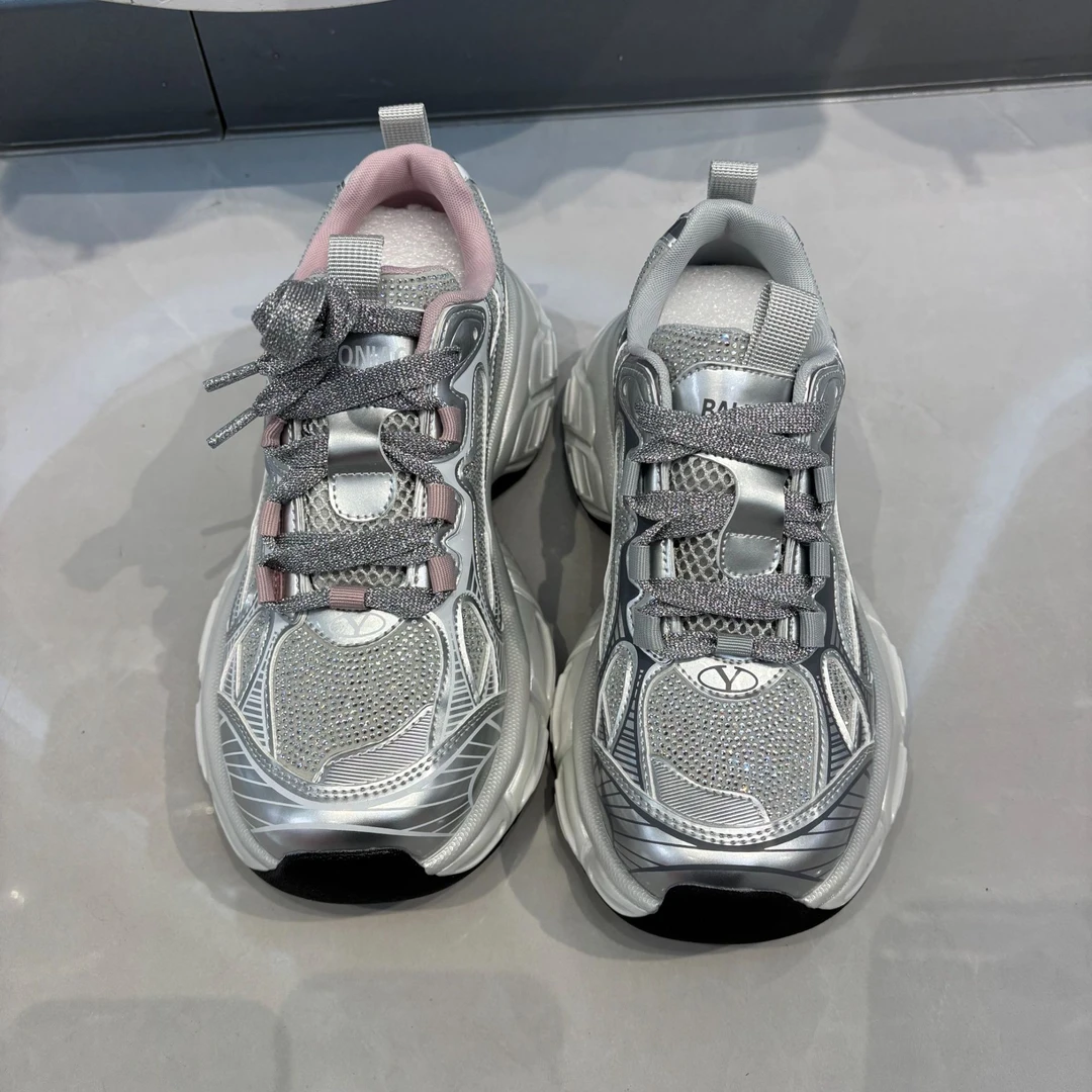 水钻老爹鞋女2025新款厚底增高百搭休闲运动鞋时尚透气019635