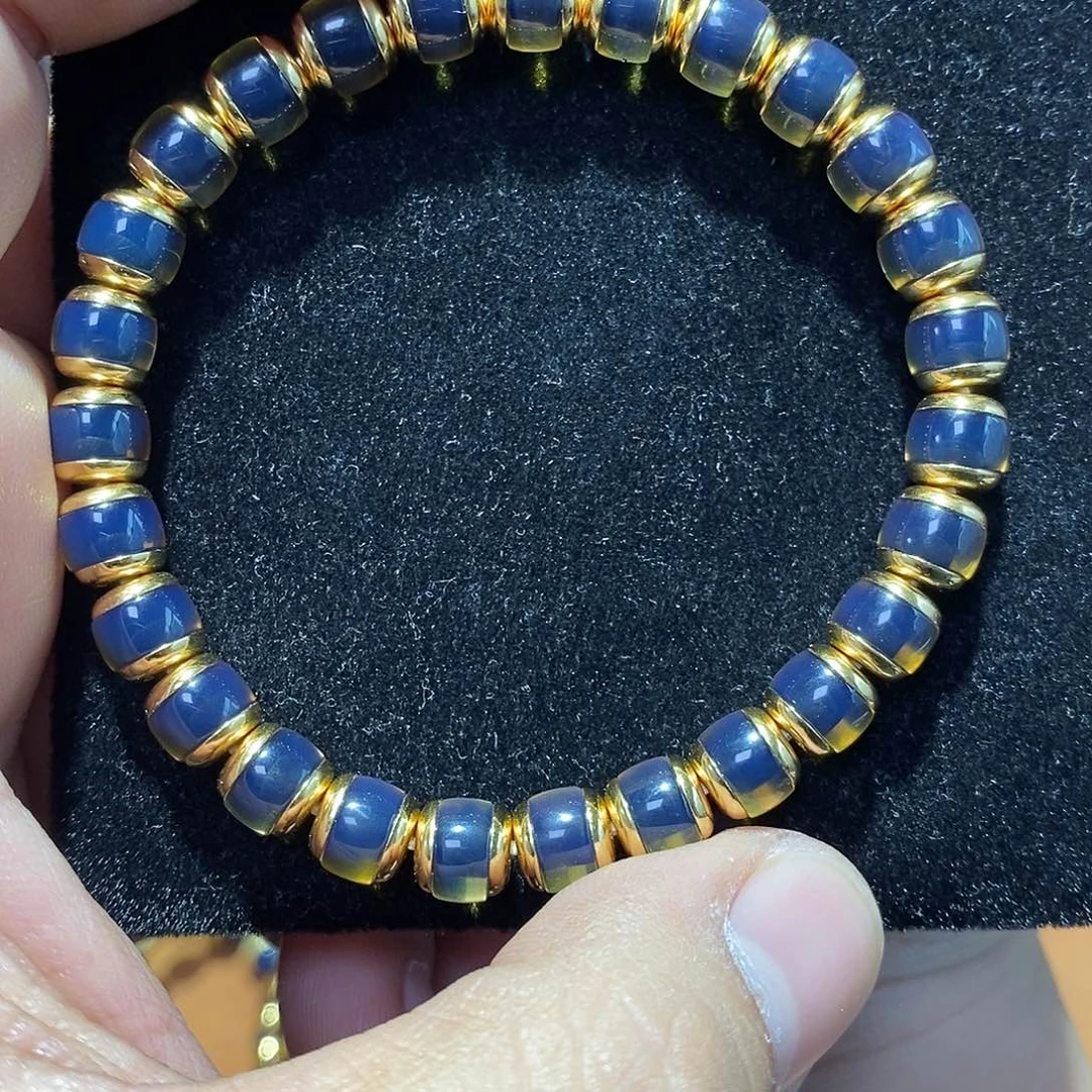 蓝珀银S925镶嵌珠宝奇石灯笼珠7MM