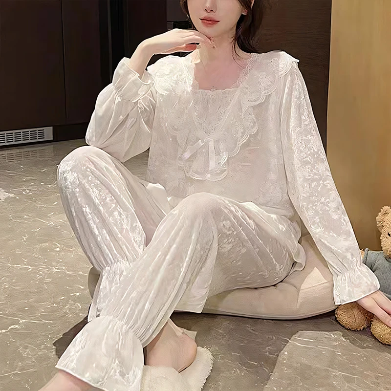 【星】薄款公主风睡衣女2024年春秋季新款长袖套装可外穿家居服6014