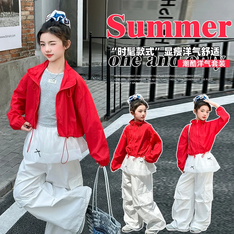 女童防晒衣夏季儿童红色防晒服外套轻薄透气夏天大童夏装2025新款
