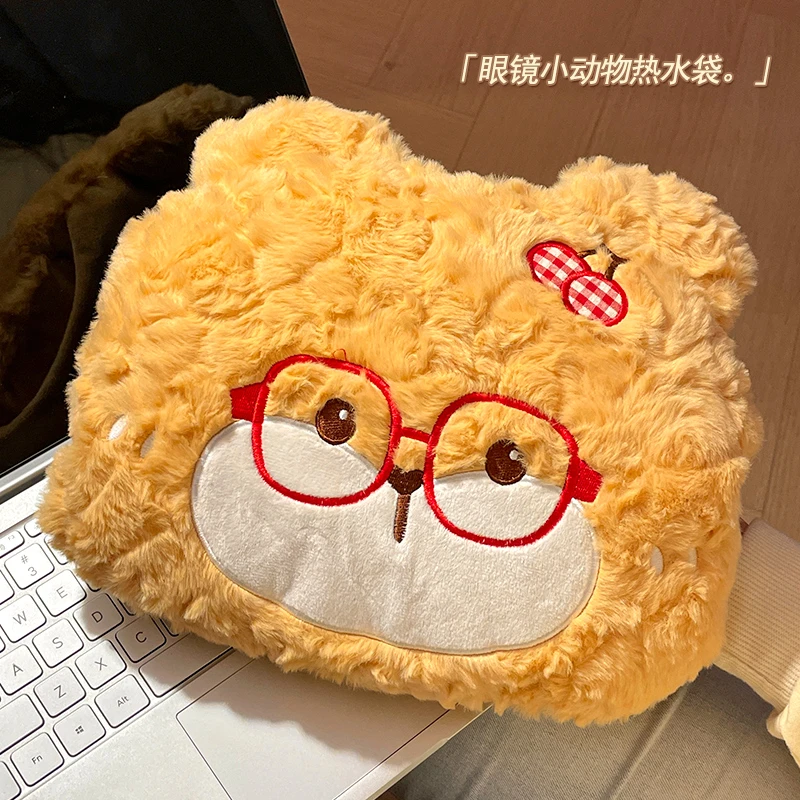 可爱小松鼠热水袋毛茸茸暖水袋学生随身携带充电式防爆暖绒暖手宝
