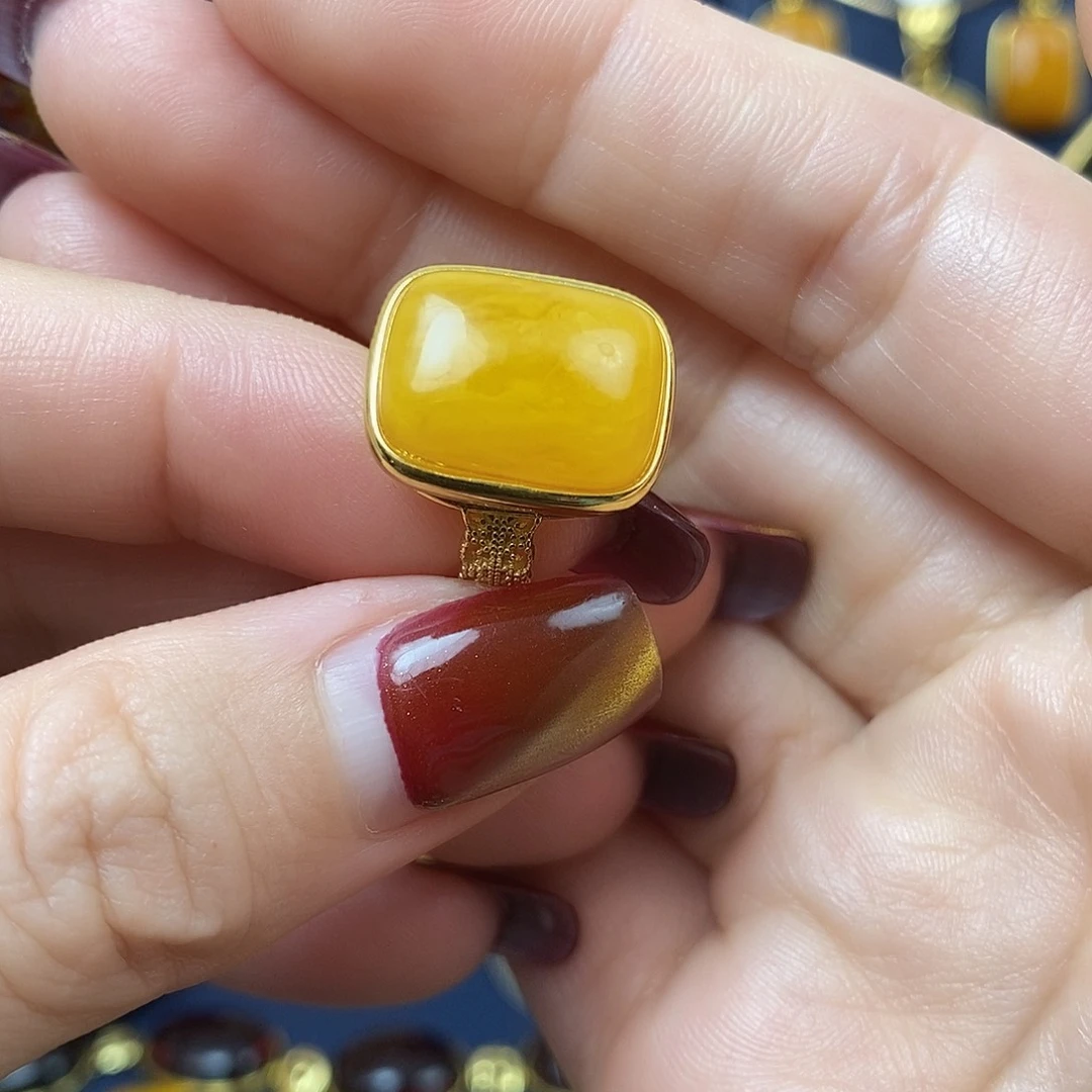 蜜蜡戒指银S925镀金镶嵌