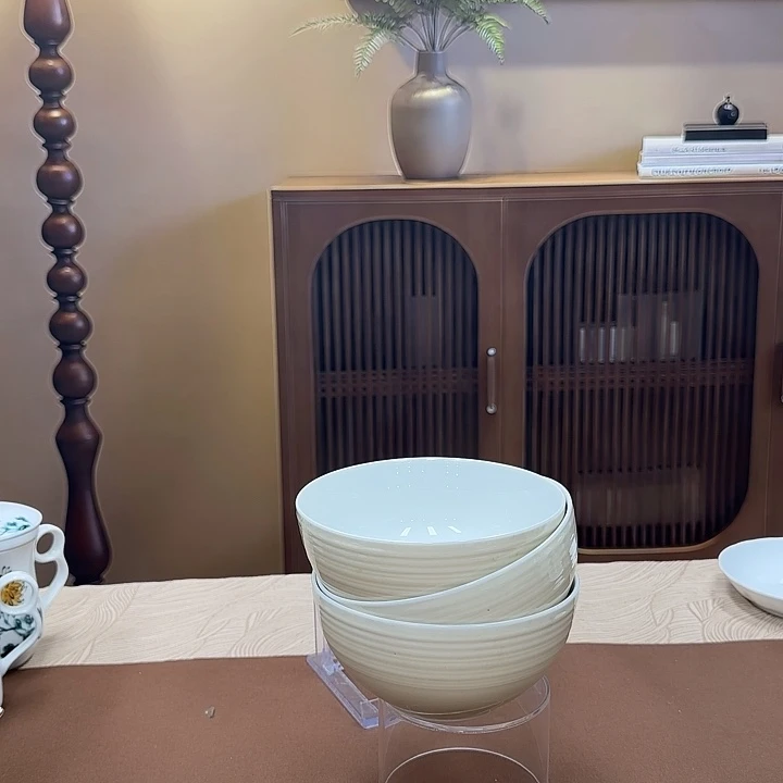 青花瓷6寸浮雕面碗杏色3个