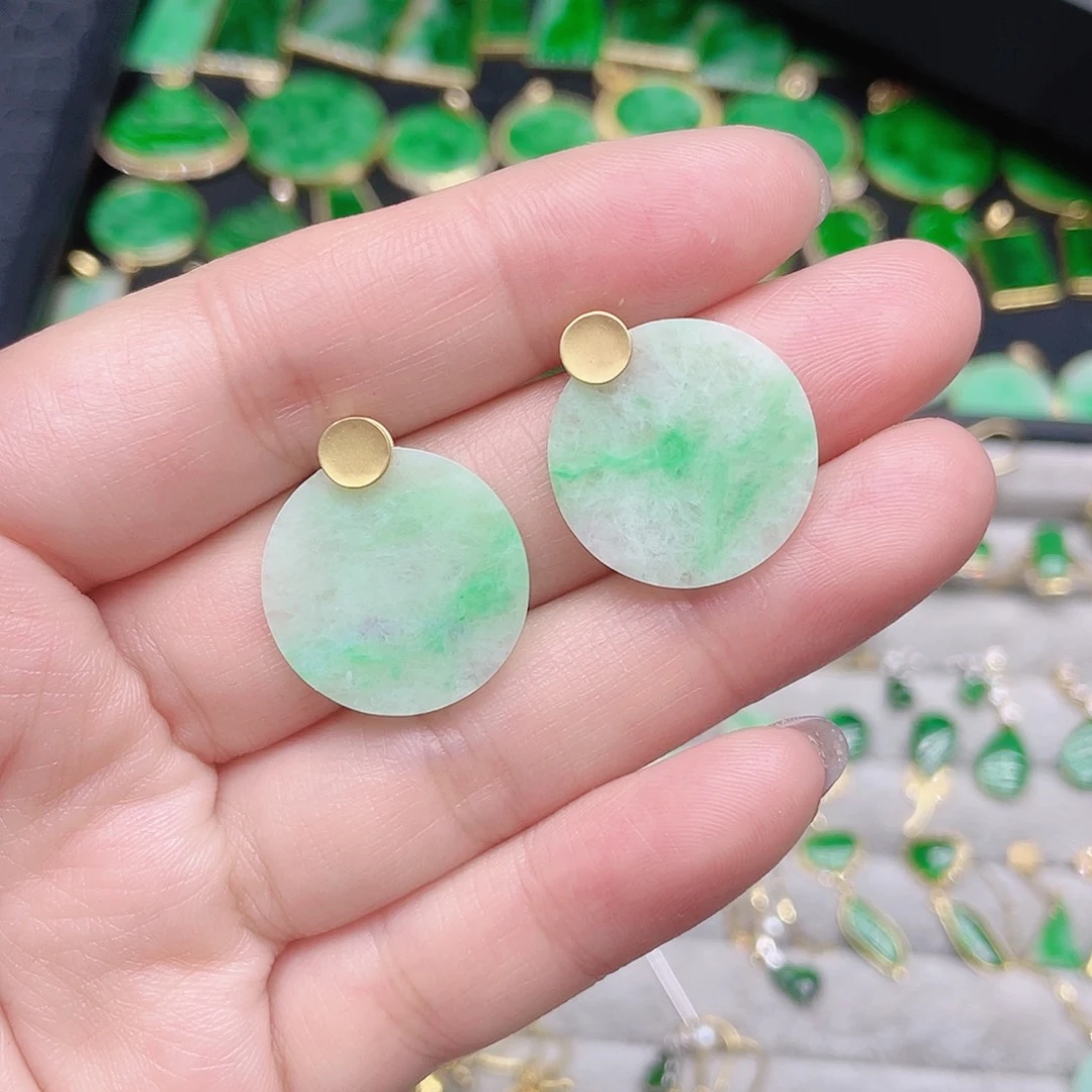 翡翠耳饰18K金镶嵌天然翡翠