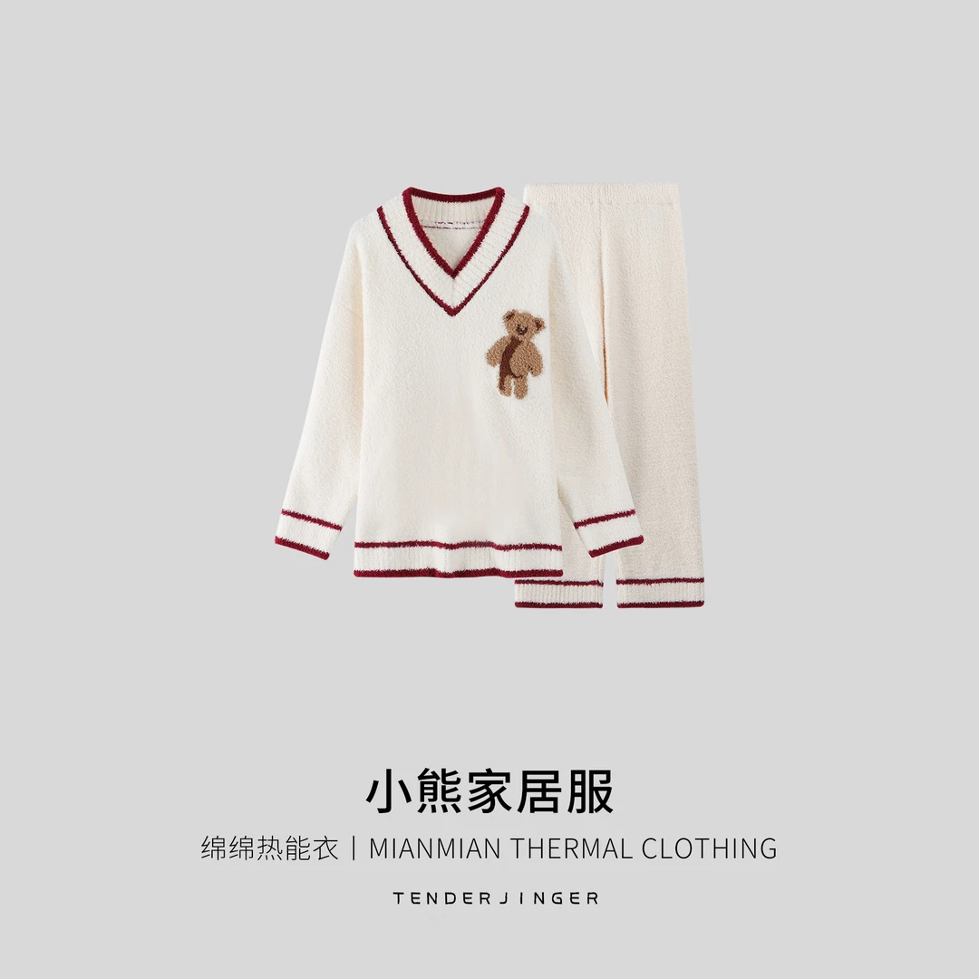 Tender Jinger保暖绵绵热能衣-V领小熊家居服T2411MYM23087