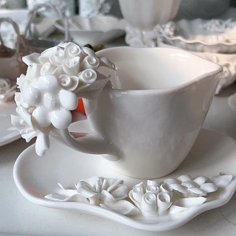 白瓷初*丁团团花咖啡杯瑕疵