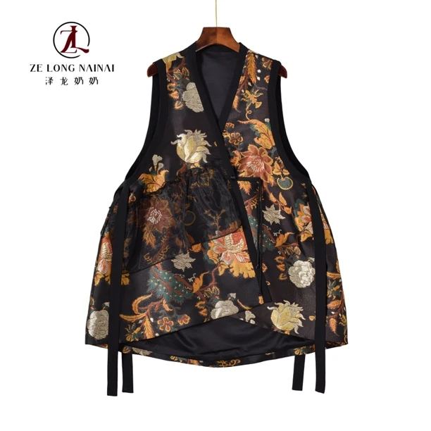 2536向阳而生提花无袖中长款马甲  2