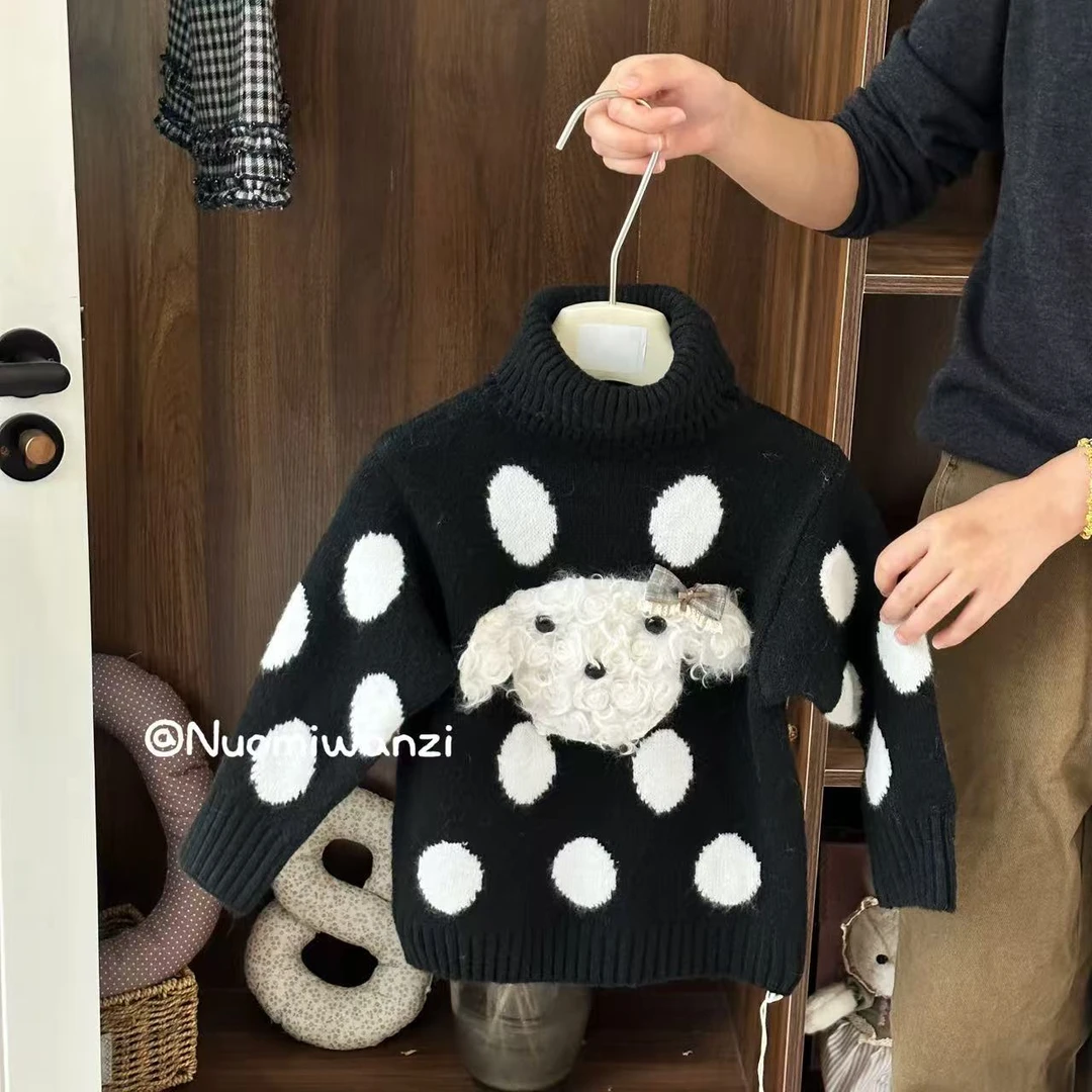 XZM-1850-儿童时尚洋气百搭钩小狗波点毛衣（冬款）