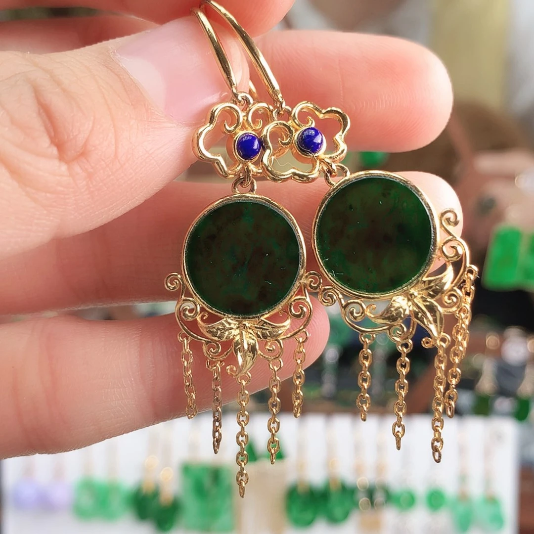 翡翠耳饰银S925镶嵌耳饰