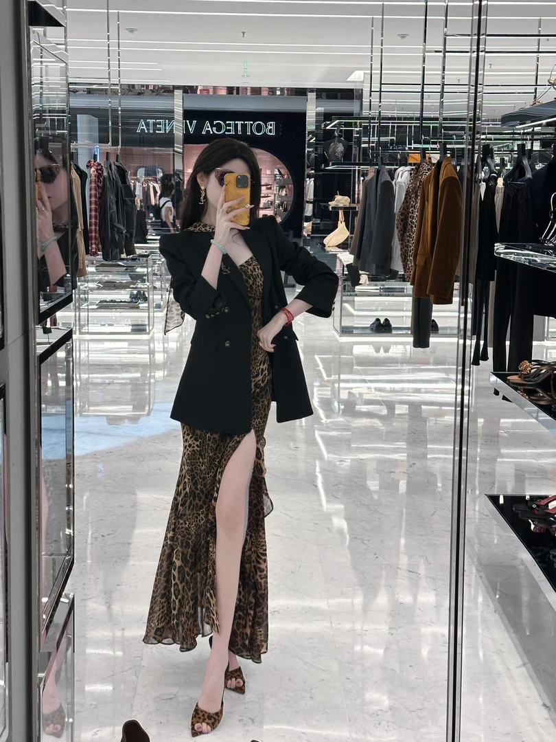 【雅乔定制】都市猎影 豹纹吊带雪纺包臀鱼尾连衣裙DYYK-25072516