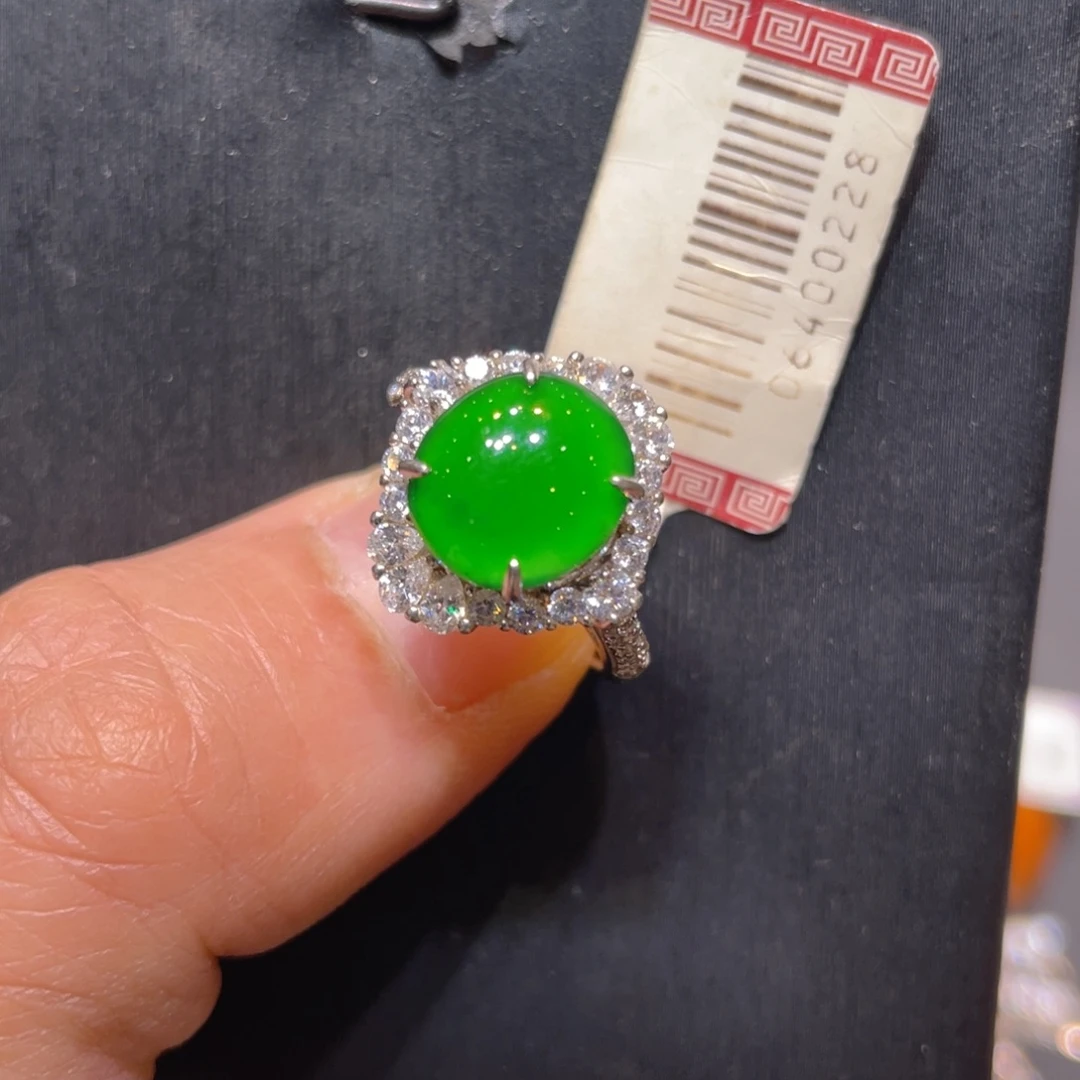 翡翠银S925镶嵌颈饰戒指