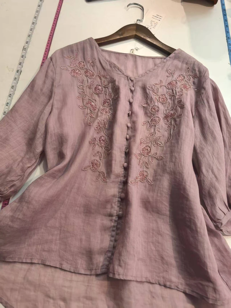重工珠绣100%苎麻开衫