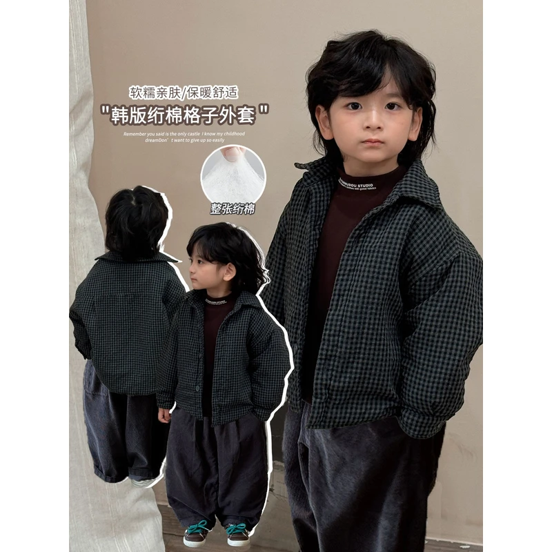 《设计师款》森系复古男童女童绗棉翻领衬衫外套秋冬儿童25DL665