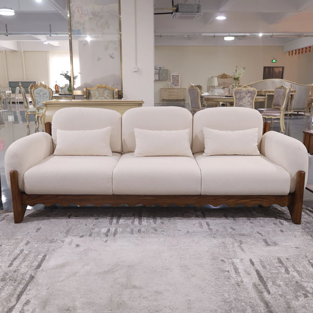 中古复古法式美式奶油实木简约多人客厅沙发