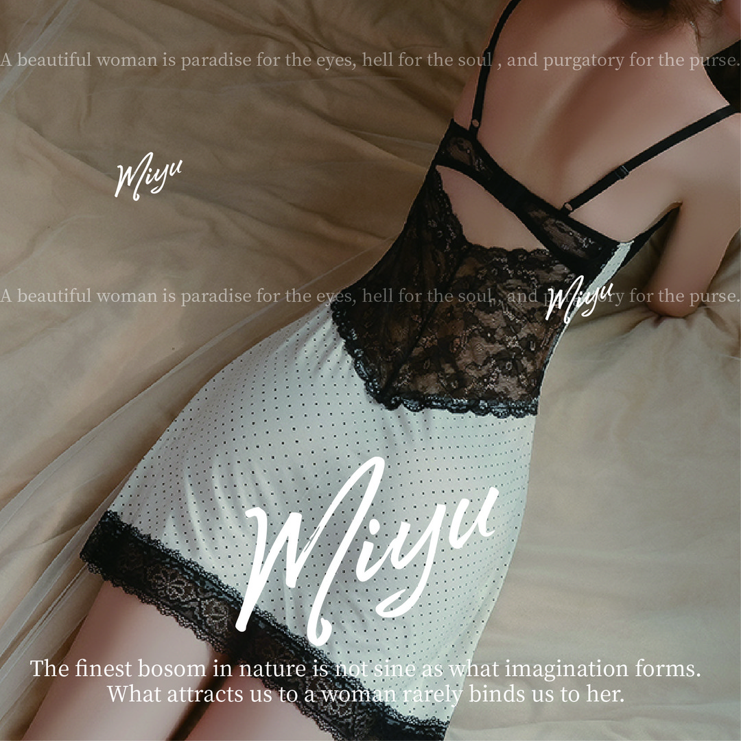 秘语*暮色撩人：火辣深V聚拢加钢圈胸垫性感睡裙蕾丝拼接法式波点