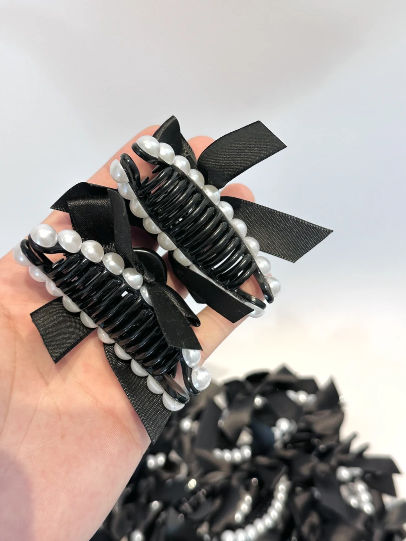 PlumLing纯欲风气质黑色简约发卡珍珠发夹优雅