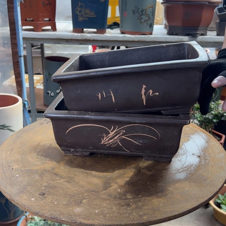 宜兴紫砂花盆26+26棕色马槽