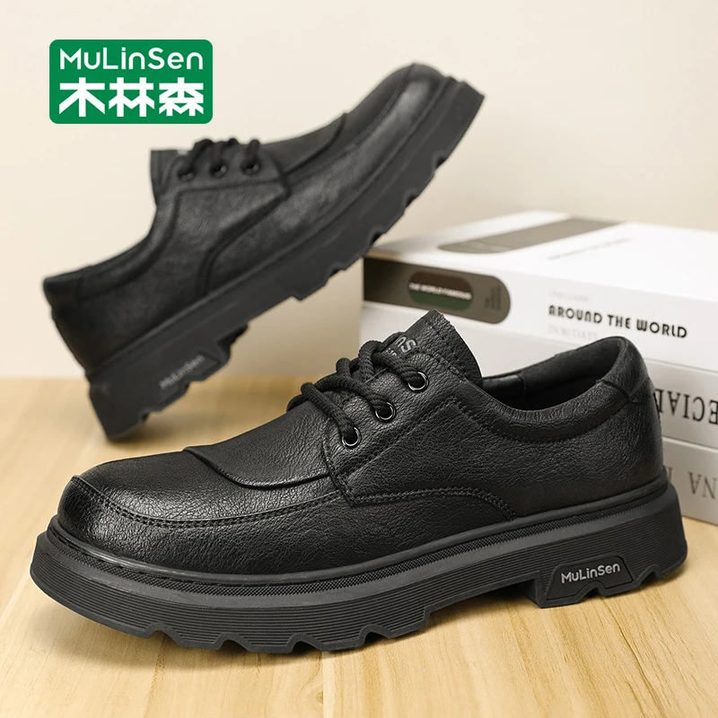 木林森男鞋秋冬款英伦商务正装休闲皮鞋男士结婚新郎软底大头潮鞋