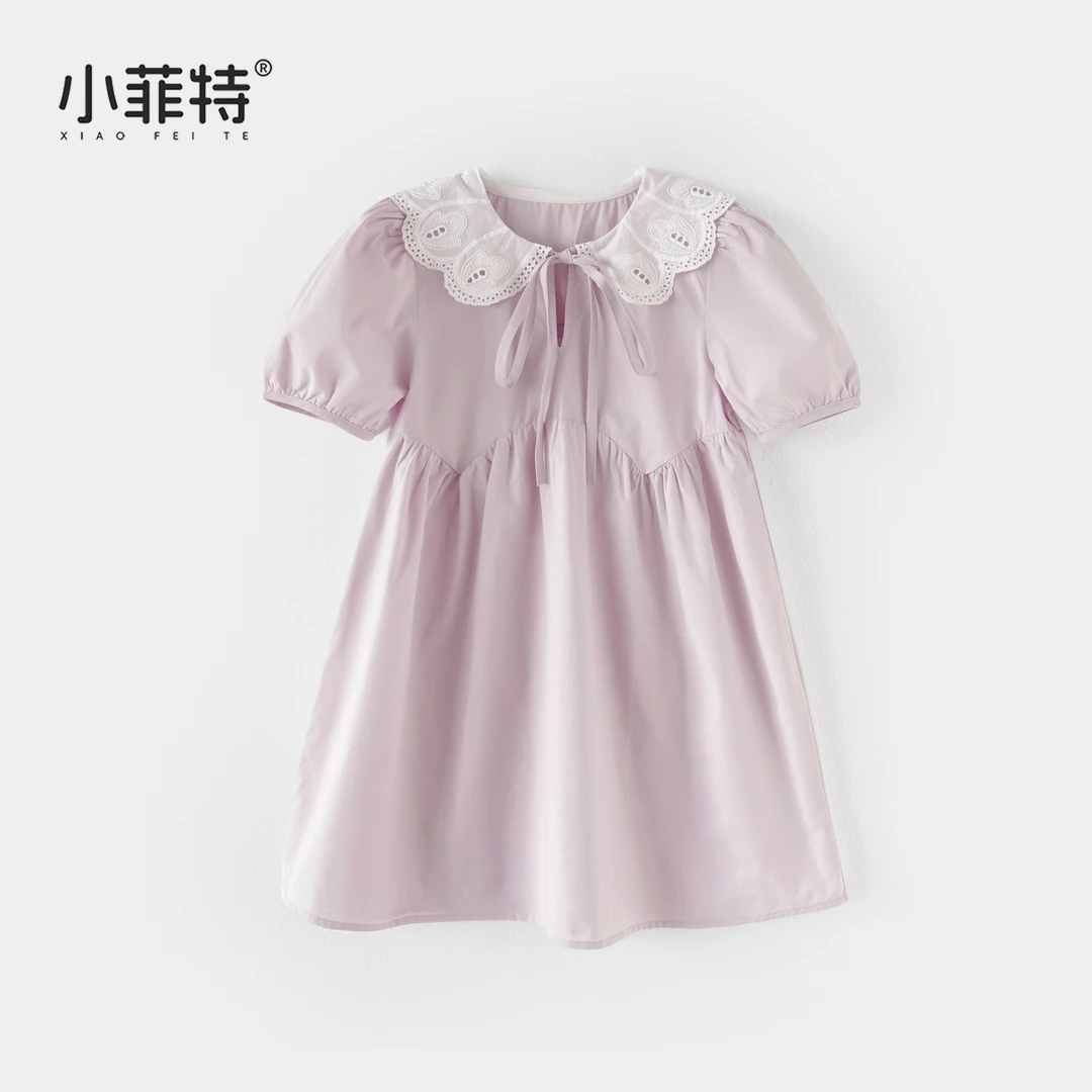 小菲特夏季新款女童韩版花边领连衣裙女宝薄款棉布裙子YNQX51070