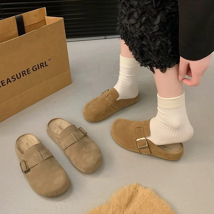 博肯包头拖鞋2025秋季新款勃肯鞋厚底半拖软皮软底低帮女勃肯拖鞋