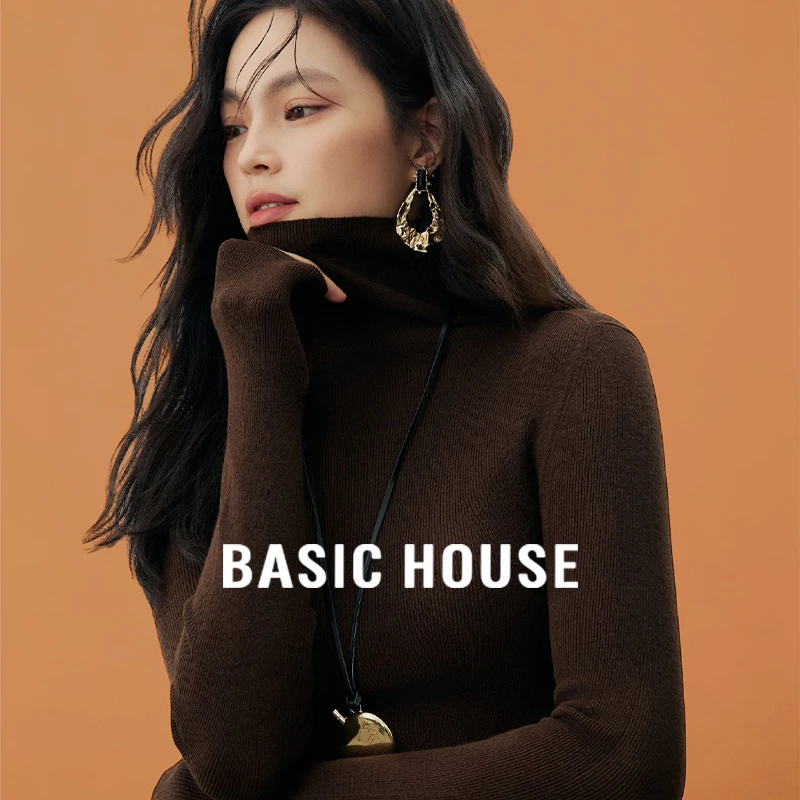 Basic House/百家好复古软糯高领毛衣女冬季高级感羊毛针织打底衫