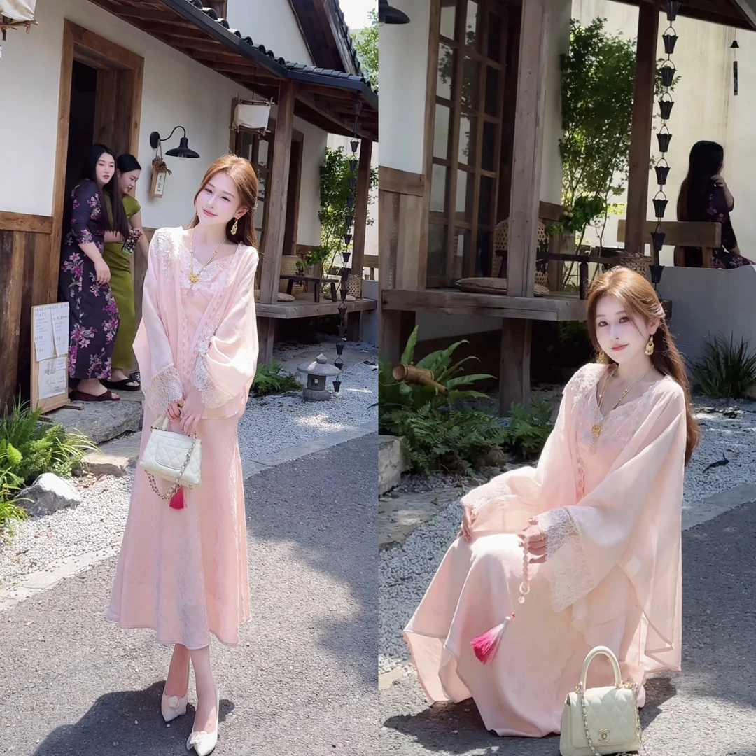 【婷婷】《出水芙蓉》藤蔓刺绣斜裁吊带 外衫套装 TT2SQTH2016【Q】