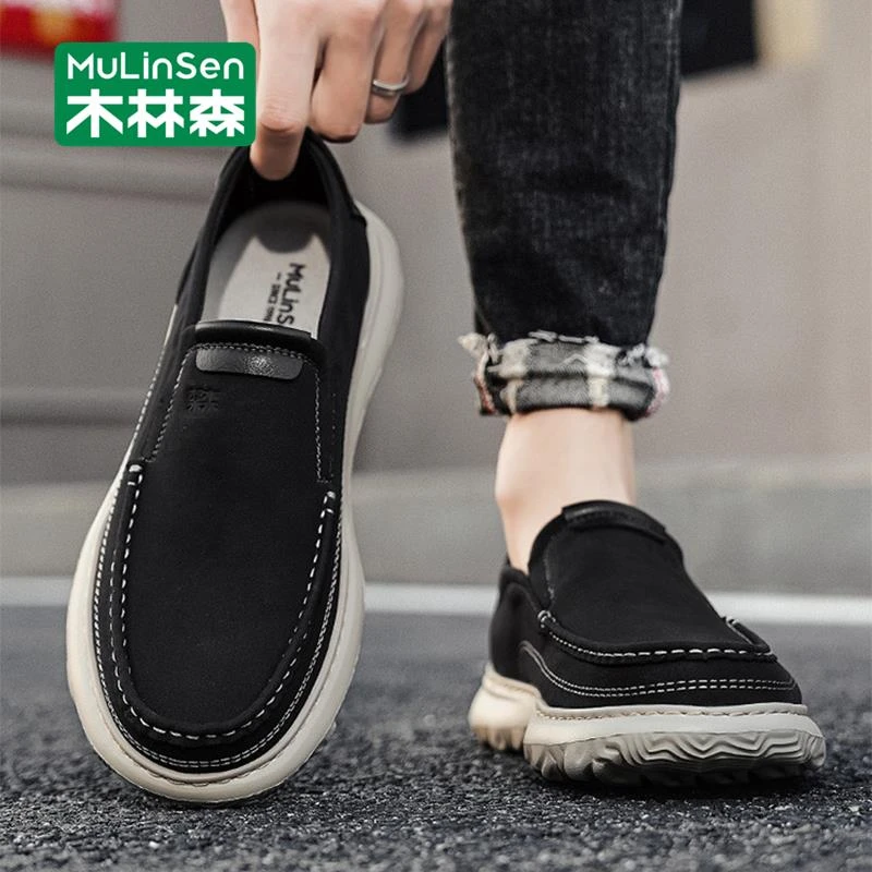 木林森老北京布鞋男秋季爸爸一脚蹬休闲透气软底防滑开车豆豆鞋子