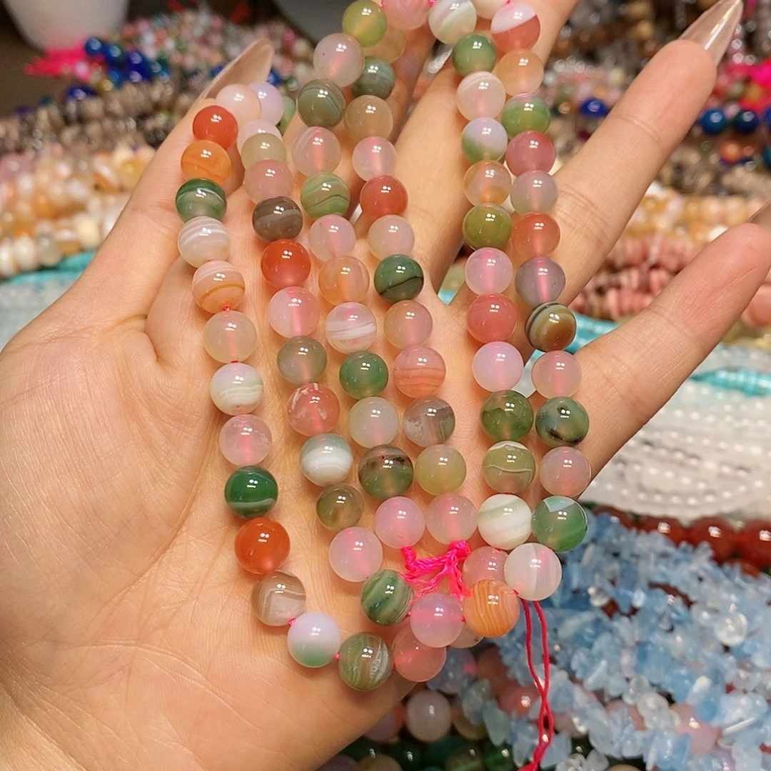 玛瑙/玉髓散珠天然粉盐源8mm一条