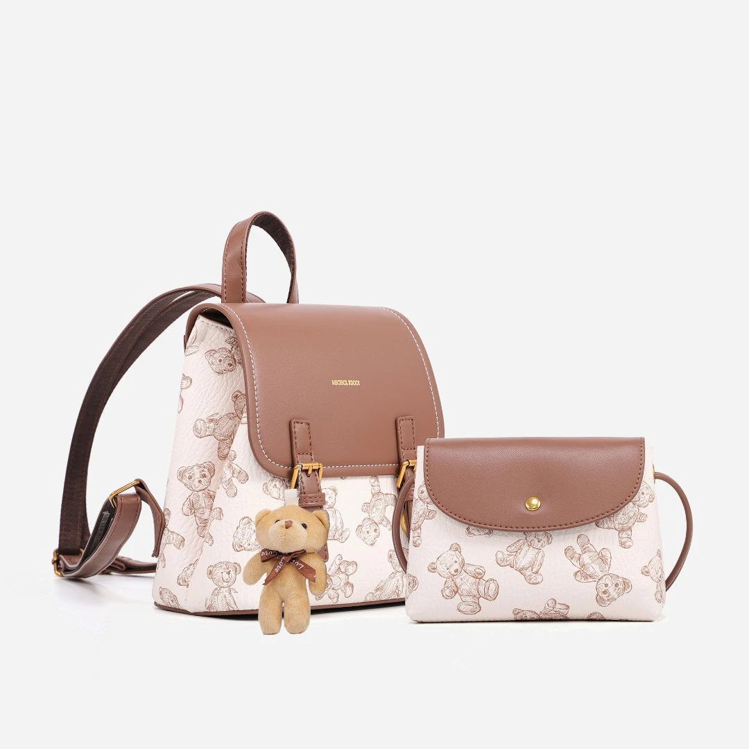 双肩包可爱风印花拉链双肩/单肩斜挎手提夹层拉链袋