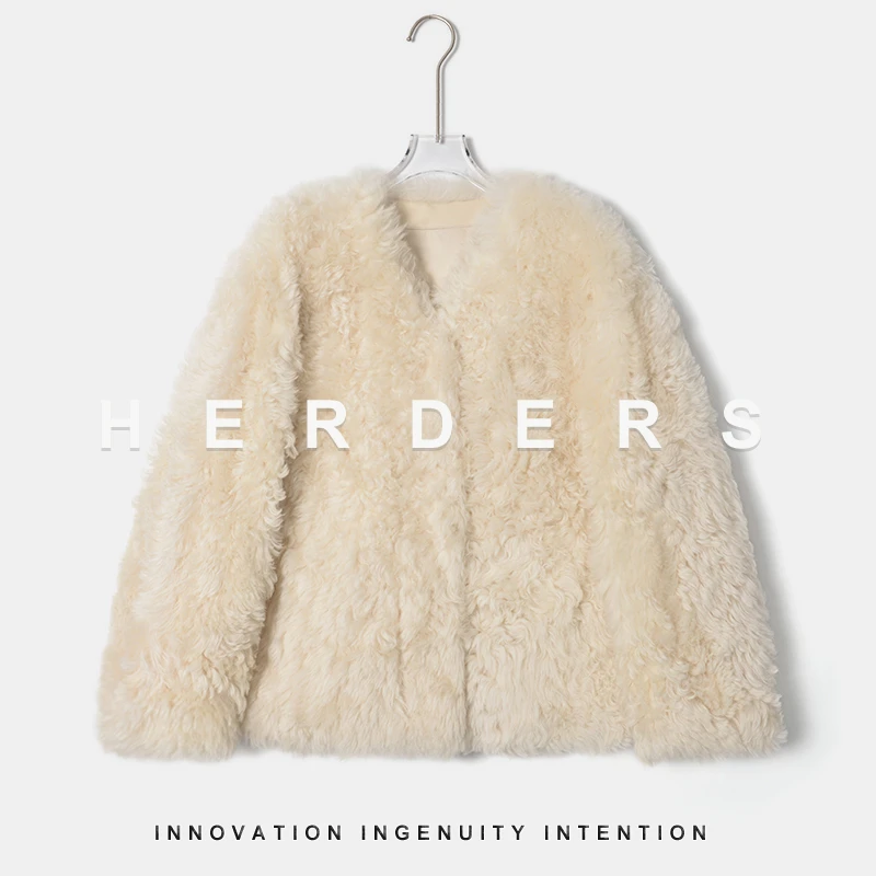 HERDERS V领短款气质皮毛一体外套 255991