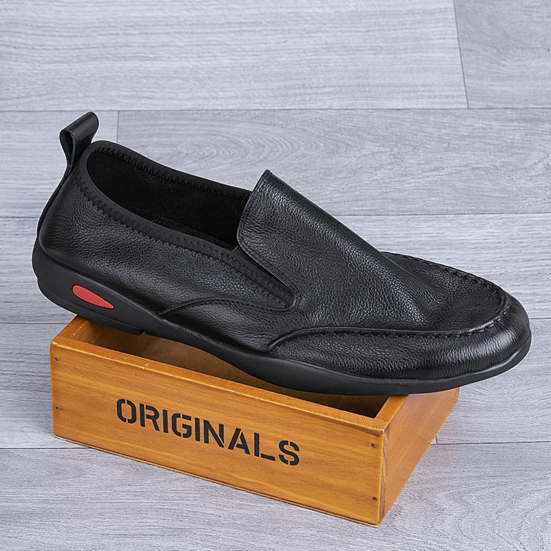 2025年一脚蹬休闲皮鞋软底软皮透气百搭舒适男鞋子懒人加绒豆豆鞋