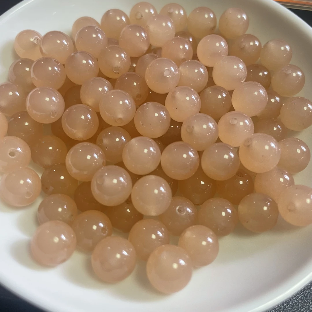 散珠天然和田玉  藕粉44--卡6MM -- 30颗（赠弹力绳）
