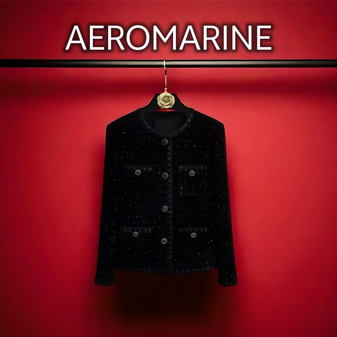 AEROMARINE品牌羊毛夜莺5.0轻奢粗黑色小香风外套秋冬高奢设计师