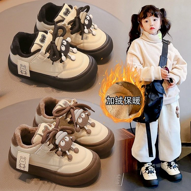 女童棉鞋2025冬季新款儿童加绒板鞋卡通男童休闲鞋儿童二棉运动鞋