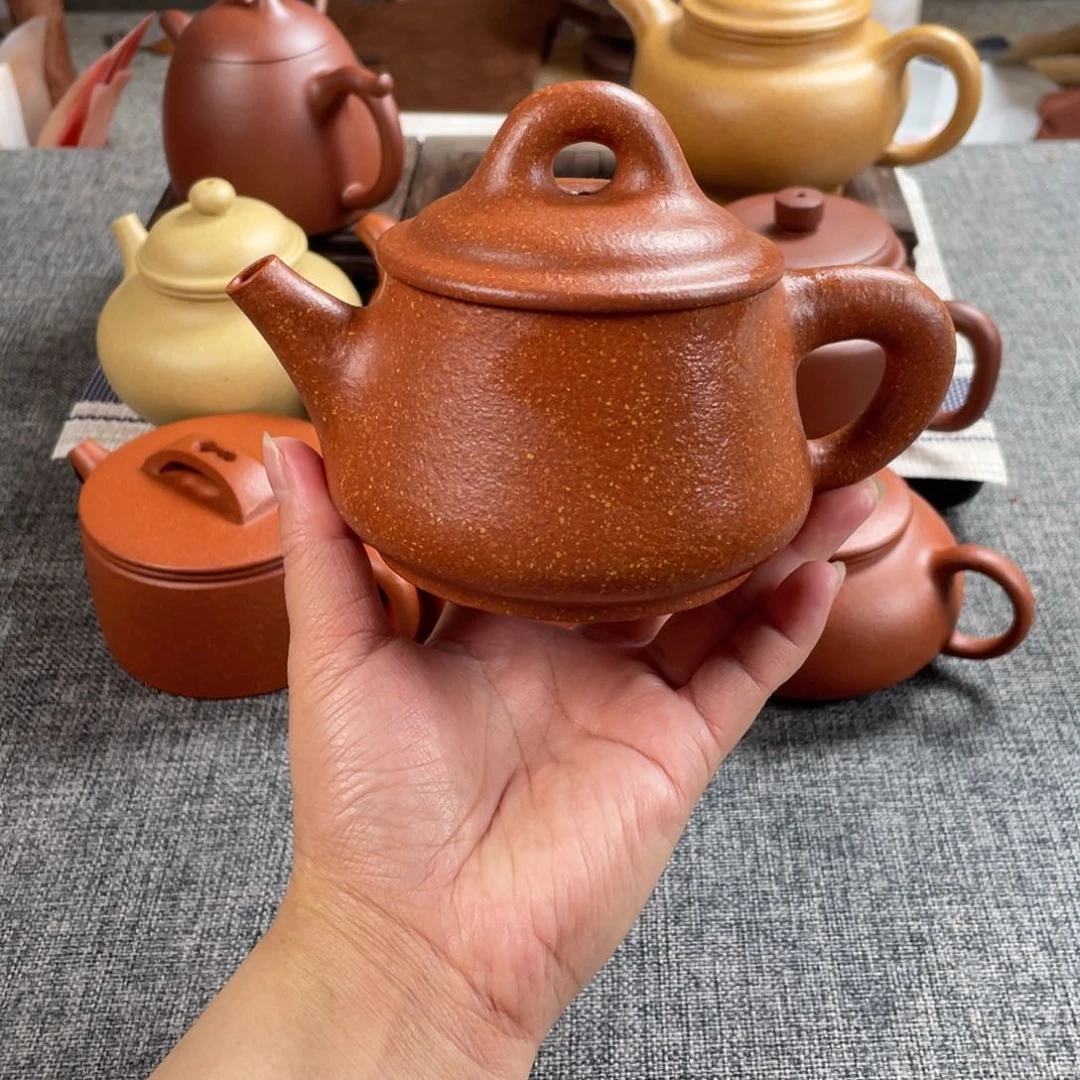 茶壶紫砂红降坡石瓢全手16目260