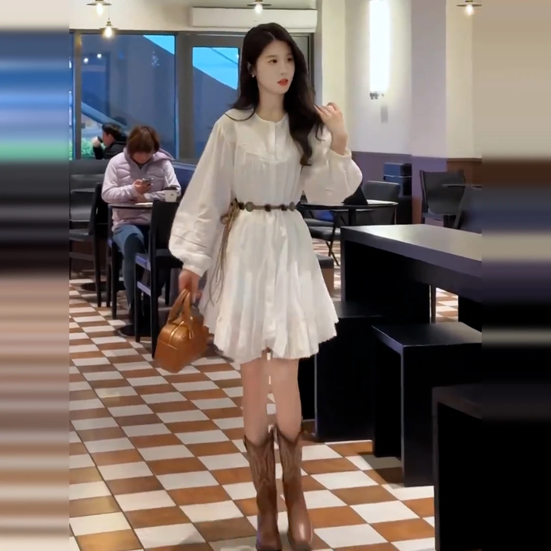 小个子巨好看度假风白色衬衫连衣裙子女夏季2025新款波西米亚短裙