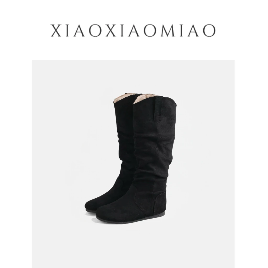 【蘑糯糯同款】内增高修饰腿型西部堆堆靴女2025新款美拉德骑士长靴