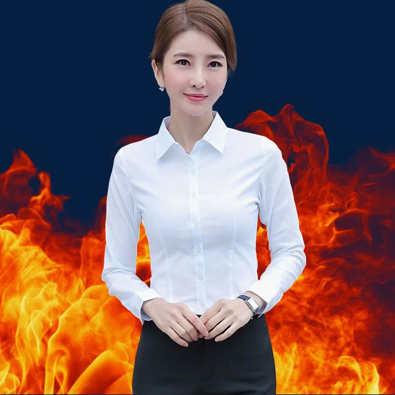 秋冬季保暖衬衫女加绒加厚外穿工装衬衣气质打底正装时尚百搭工装