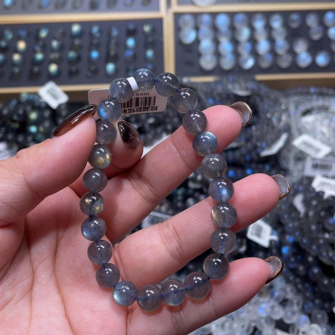 拉长石手链未镶嵌黑体灰月光手链8mm捡漏价