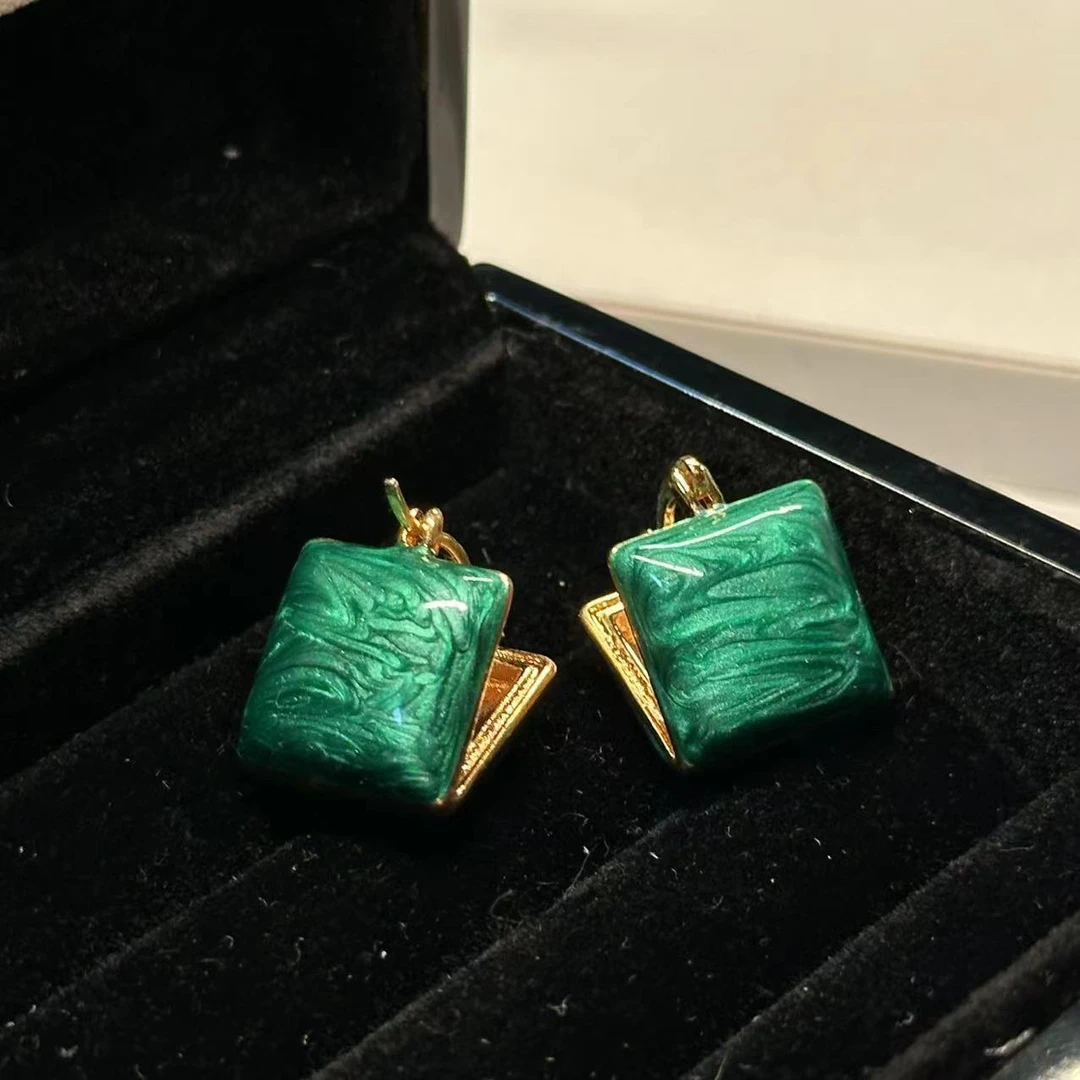 铜合金耳饰 绿色双面气质耳扣-5358