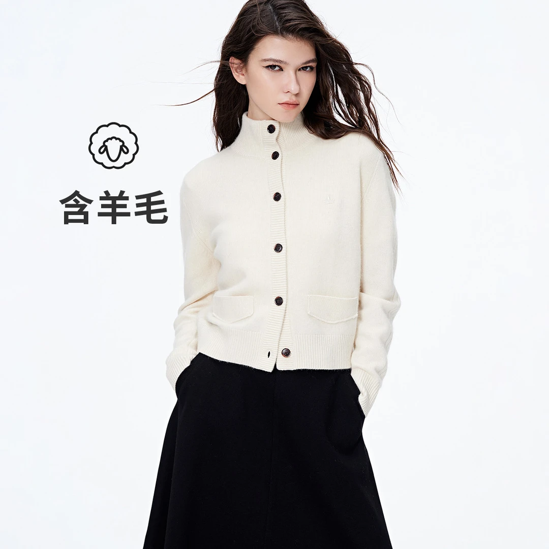 [含丝光羊毛]navigare意大利小帆船女士软糯开衫毛衣时尚针织外套