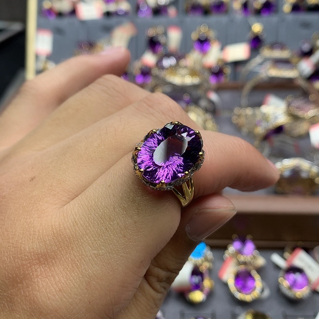 戒指水晶银S925镀金镶嵌皇冠款